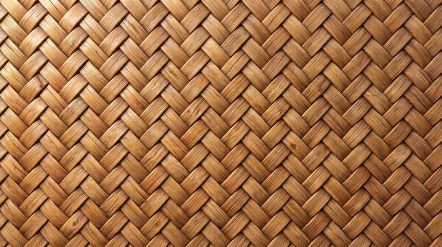 Close-up of a woven wood texture featuring a diagonal basket weave pattern with light and dark brown natural timber strips, creating a repetitive geometric surface structure