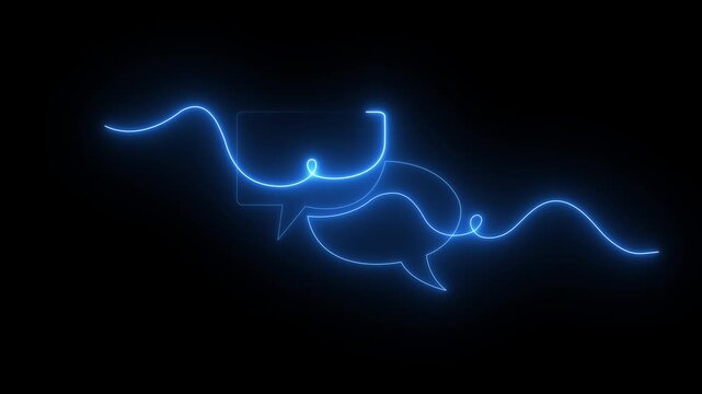 Glowing Speech bubble continuous one line art icon for modern motion graphic of Clean Modern Single Drawing Icon..