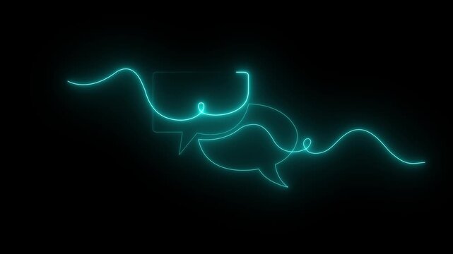 Glowing Speech bubble continuous one line art icon for modern motion graphic of Clean Modern Single Drawing Icon..