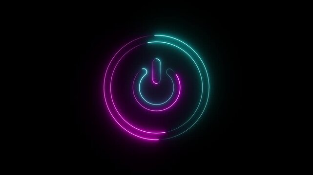 glowing power button icon Neon light power button turning on and off computer shutdown, abstract, control, round, button signs..