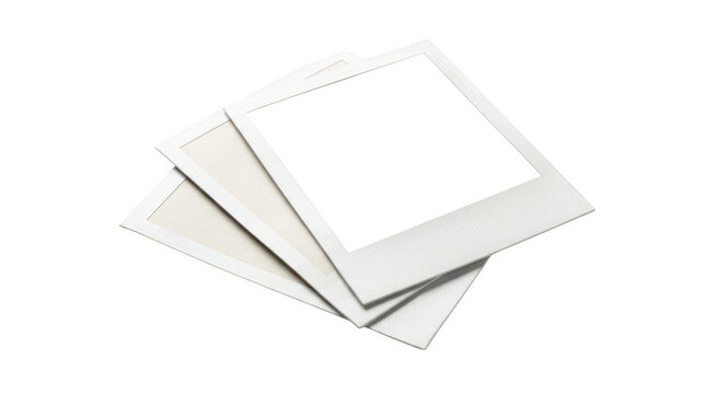 Two empty instant photo frames stacked together isolated on transparent background