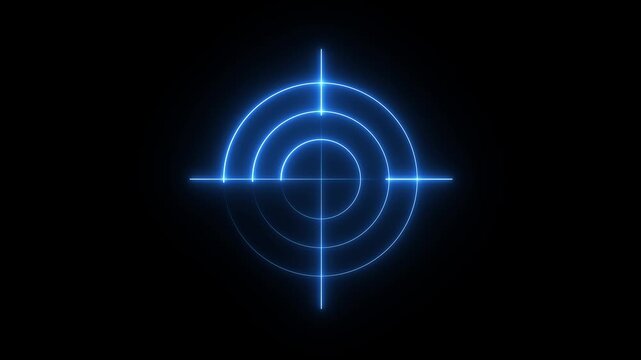 Glowing neon target icon animation motion graphic army, military, target sharp navigation, compass, scope light point..
