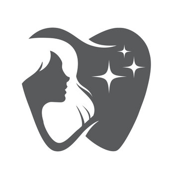 women face with tooth/teeth for dental care logo