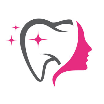 women face with tooth/teeth for dental care logo