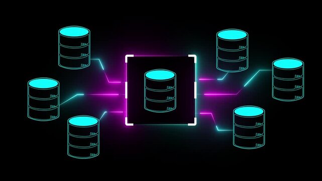 Data integration and ETL process concept on the transparent background. Data Synchronization Network Loop, Cloud Storage Hologram Concept Background..