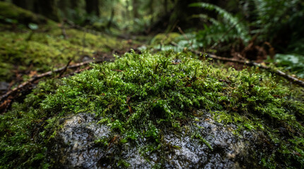 Fototapeta premium Moss Growing on Wet Stone in Forest