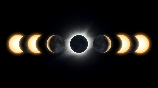 Solar Eclipse Phases Showing Partial and Total Eclipse