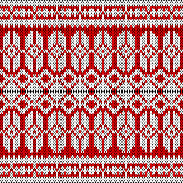 Colorful knitted seamless pattern, fair isle ornamental sweater vector texture, ethnic geometric ornament for winter fabric design