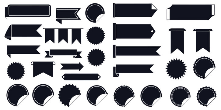 Collection of blank vintage style badges and ribbon banners for labels and marketing promo design