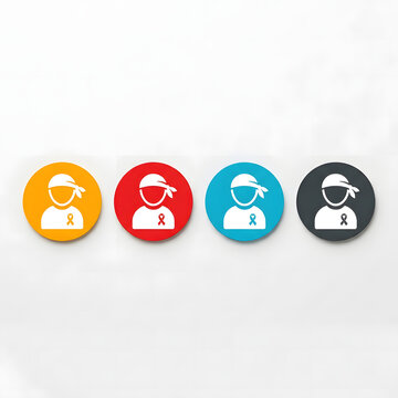 Cancer awareness icons with patient silhouettes on colorful circular buttons