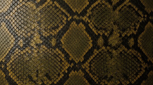 Close-up view of a snake skin texture pattern with repeating diamond scales in shades of dark brown, ochre, and black, creating a detailed reptilian surface background