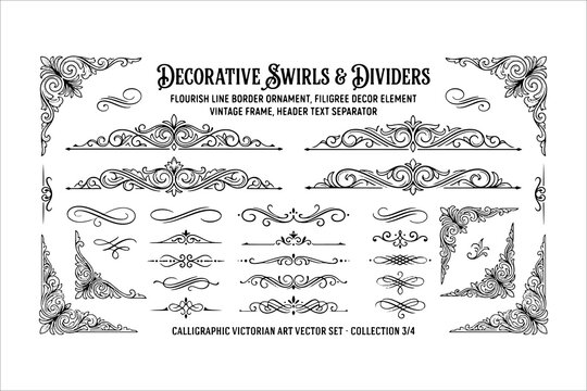 Vintage decorative swirls and frame dividers illustration collection