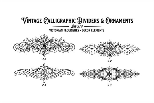 Vintage victorian calligraphic divider with ornate flourishes for decorative design