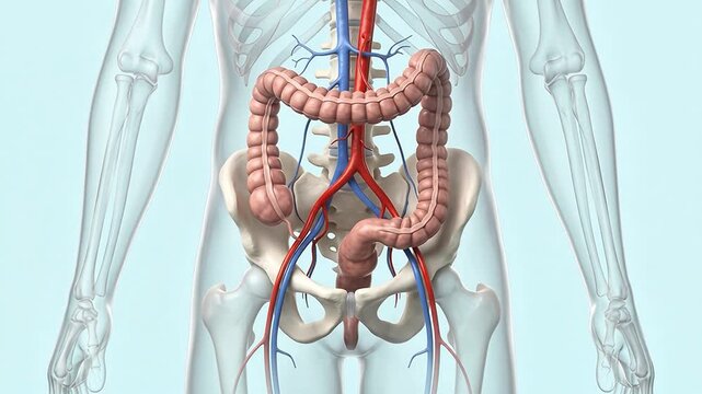 3D Human Large Intestine Colon and Abdomen Blood Vessels Anatomy