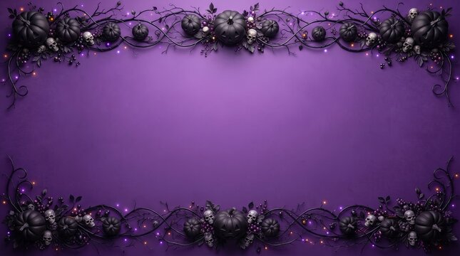 Dark Purple Gothic Halloween Floral Border