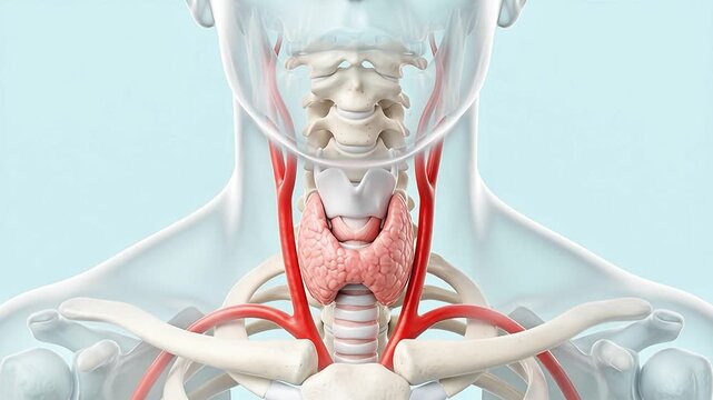 3D Human Thyroid Gland on Trachea Neck Skeleton Medical Anatomy