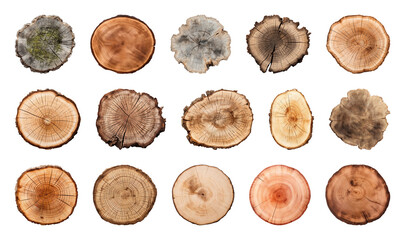 Naklejka premium PNG Collection of diverse tree trunk cross-sections on transparent background