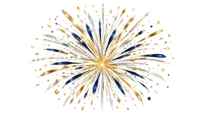 Fototapeta premium Firework Burst in Gold Silver and Blue on Transparent Background