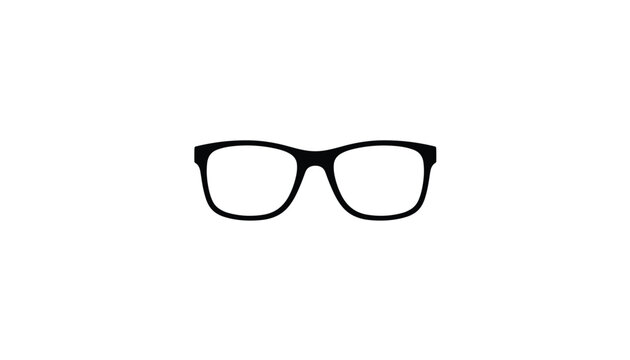 Minimalist black silhouette of a pair of classic eyeglasses, isolated in the center of a clean white background.