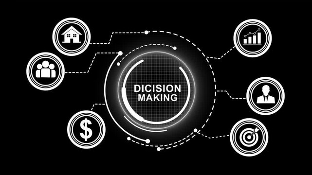 Decision making infographic animation featuring business strategy financial growth charts, corporate management concepts, and strategic planning for modern executive presentations