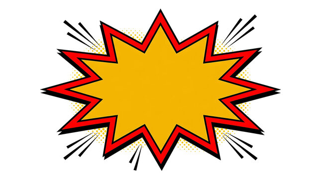 Comic book explosion bubble, retro pop art starburst on white background, yellow and red speech bubble for sales and marketing