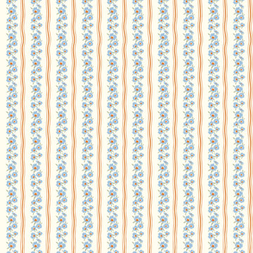 Blue floral seamless pattern background with vertical small flower stripes vector illustration for baby shower, vintage fabric design, wrapping paper, wallpaper, textile and greeting cards