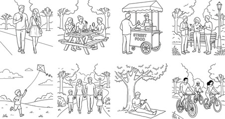 Fototapeta premium Park Activities Vector Illustrations Featuring Leisure, Family, and Outdoor Lifestyle Scenes