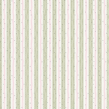 Cute green and pink seamless pattern background with vertical wavy line stripes and lace doodle vector illustration for baby shower, pastel fabric design, wrapping paper, wallpaper, textile, cards