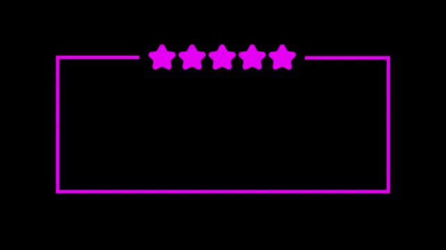  Rating stars Rectangle animation five stars  with rectangle icon motion. customer review concept frame 4k video animation on transparent background with alpha channel.