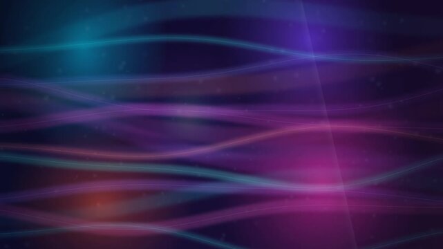 Seamless loop of abstract glowing waves with soft purple, blue, and pink light beams moving across a dark background. Perfect dynamic motion graphics for futuristic technology and modern design 