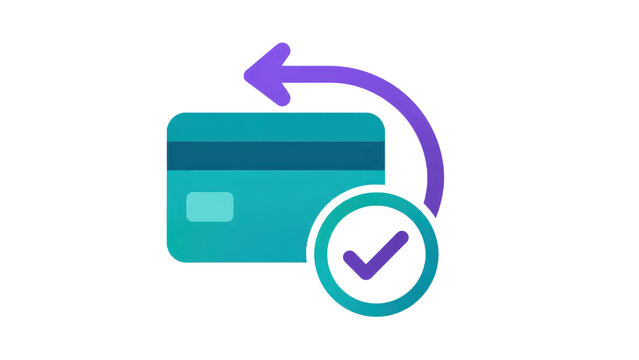 Credit Card Refund Icon with Checkmark and Arrow on Transparent Background
