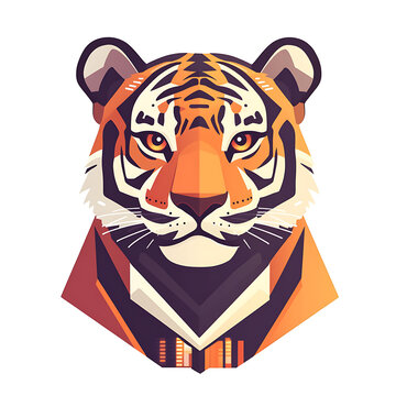 Tiger Flat Vector Illustration, Cute Wildlife Animal Cartoon Icon Isolated on White Background