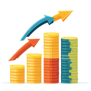 Flat vector illustration of investment growth, business profit, financial performance, stock market success, and revenue analytics infographic isolated on white background
