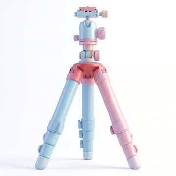 3D render of a pastel pink and blue compact camera tripod with a ball head. Perfect for e-commerce photography gear banners, vlogger setup guides, and aesthetic creator economy marketing