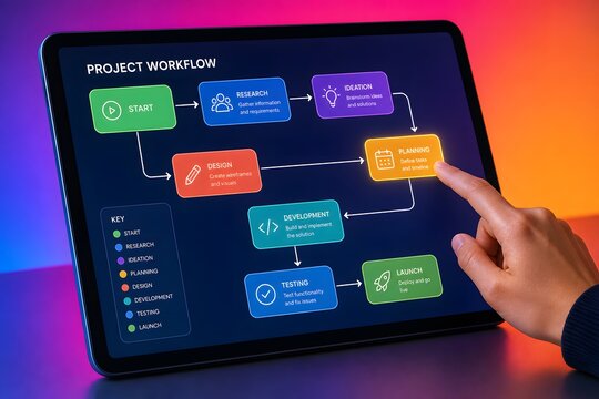 Project Workflow Displayed on a Digital Tablet Screen