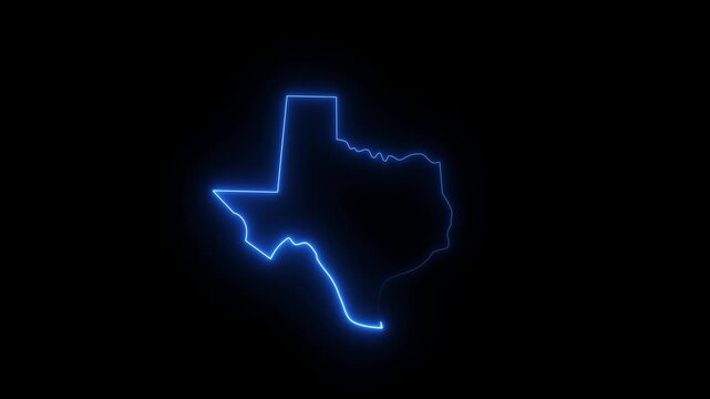 Neon Texas state outline glowing brightly against a dark night celebrating the Lone Star State pride . animation video