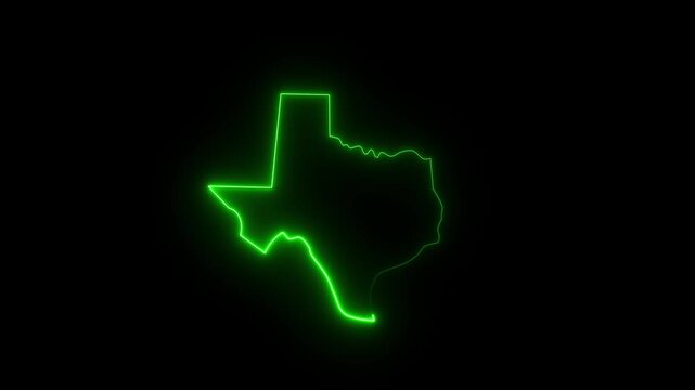 Neon Texas state outline glowing brightly against a dark night celebrating the Lone Star State pride . animation video