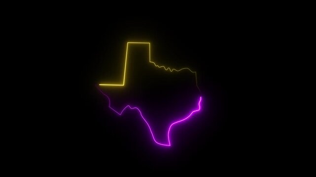 Neon Texas state outline glowing brightly against a dark night celebrating the Lone Star State pride . animation video