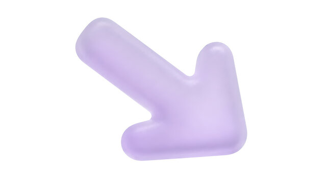 Purple 3D Arrow Pointing Diagonally Down on Transparent Background