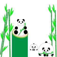 Cute Panda Family Eating Bamboo, Flat Vector Illustration for Children © neneng