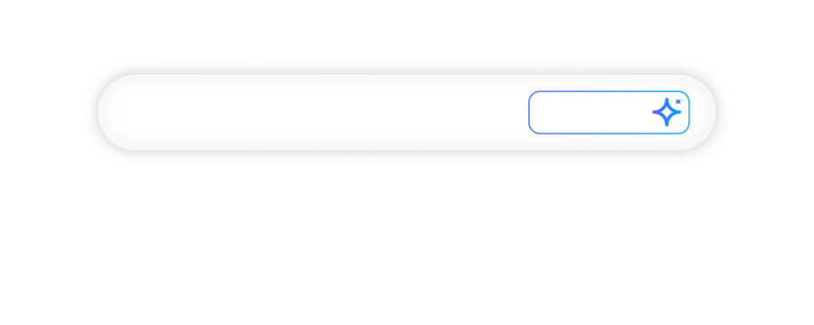 White rounded input field for text prompts, featuring a blue glowing generate button. AI creative tool concept.