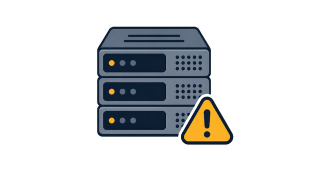 Server Rack with Warning Icon on Transparent Background