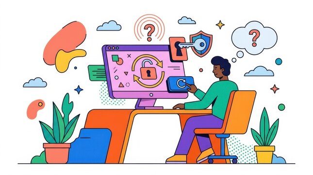 Illustration of person resetting account password on a computer