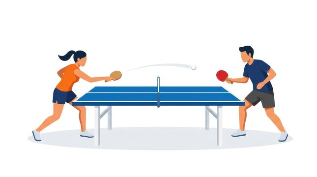 Man and woman playing table tennis vector illustration