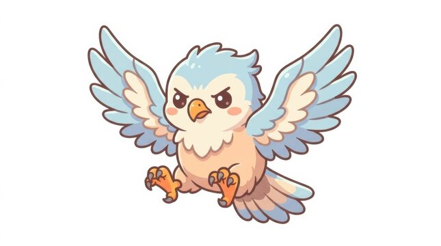 Cartoon Eagle Illustration Flying with Wings Spread on White Background