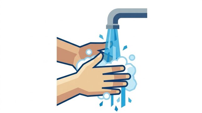 Illustration of hands being washed under a faucet with soap and water