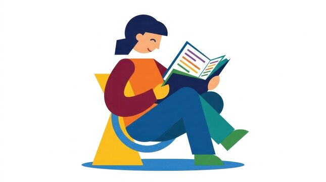 Flat design illustration of a person sitting and reading a book
