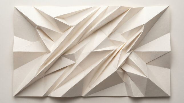 Abstract white paper background with sharp geometric folds and soft shadows creating a modern artistic texture