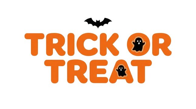 Trick or treat halloween vector text with ghosts and bat