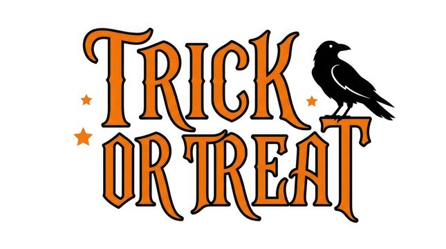Trick or treat halloween vector illustration with crow